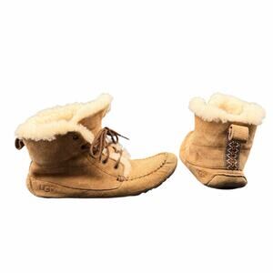 UGG Chickaree Suede Shearling Moccasin Boots Chestnut Women’s Size 8